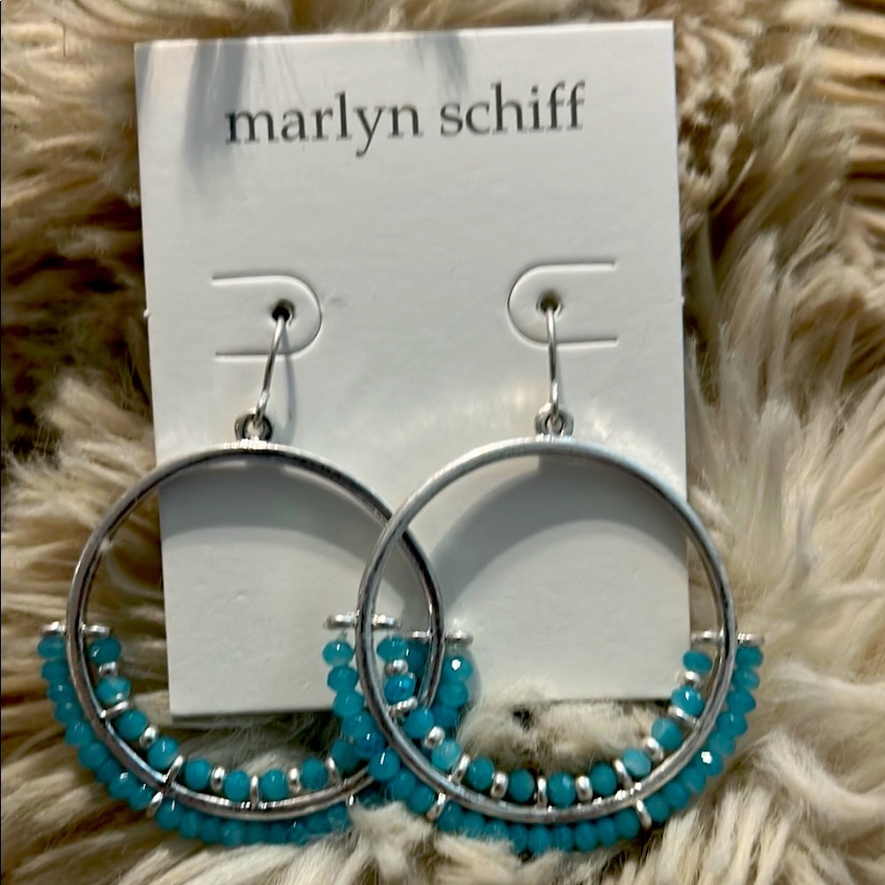 Marlyn Schiff Silver and Blue Hoop Earrings